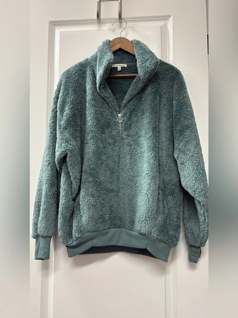 Viral Express Plush Half-Zip Sherpa Pullover - Teal Green